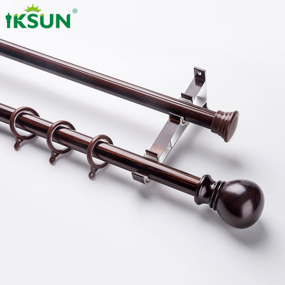 Double Modern Wood Curtain Rod Set Wall Mount For Bedroom Living Room