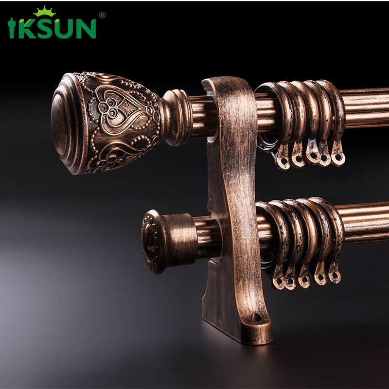 Dark Gold Double Window Curtain Rod 28mm Retro Luxury Style OEM