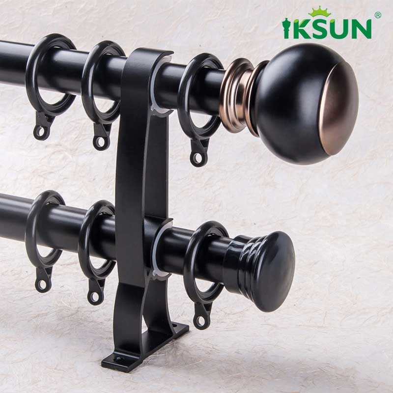 1.2mm Double Aluminium Curtain Rod Heavy Duty Matte Black Color