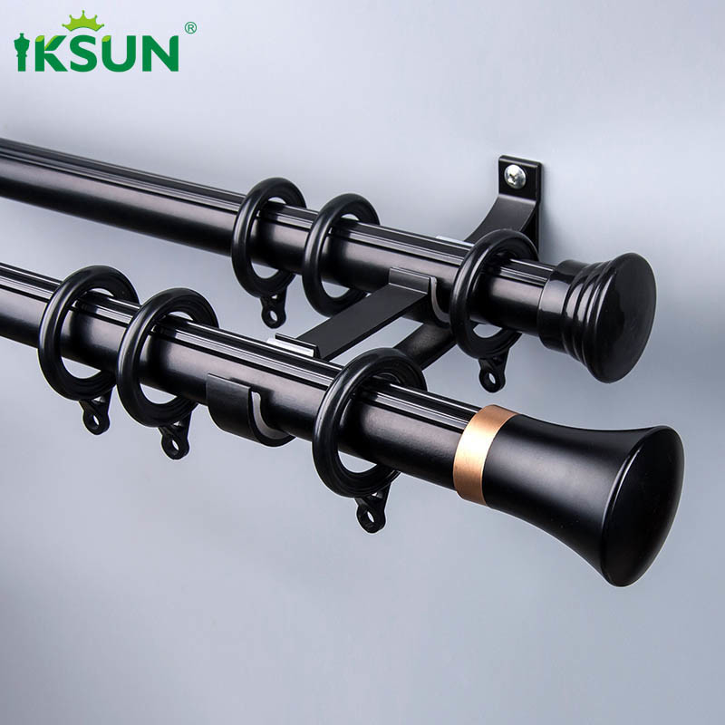 Black Double Aluminium Curtain Pole Decorative Light Filtering